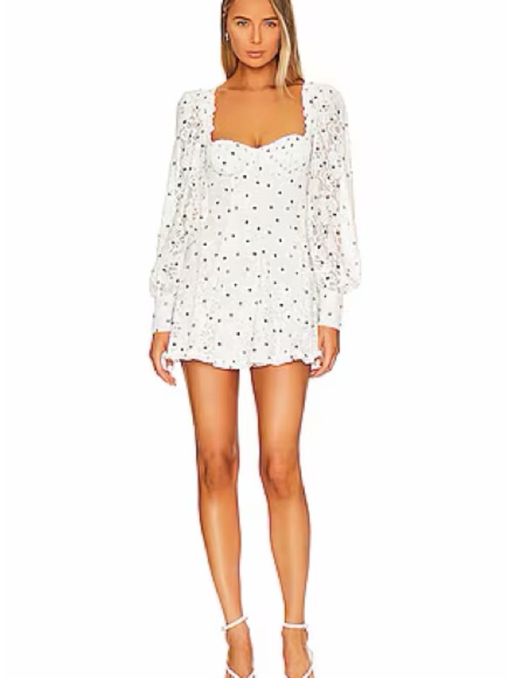 For Love & Lemons Donna Long Sleeve Mini Dress in White